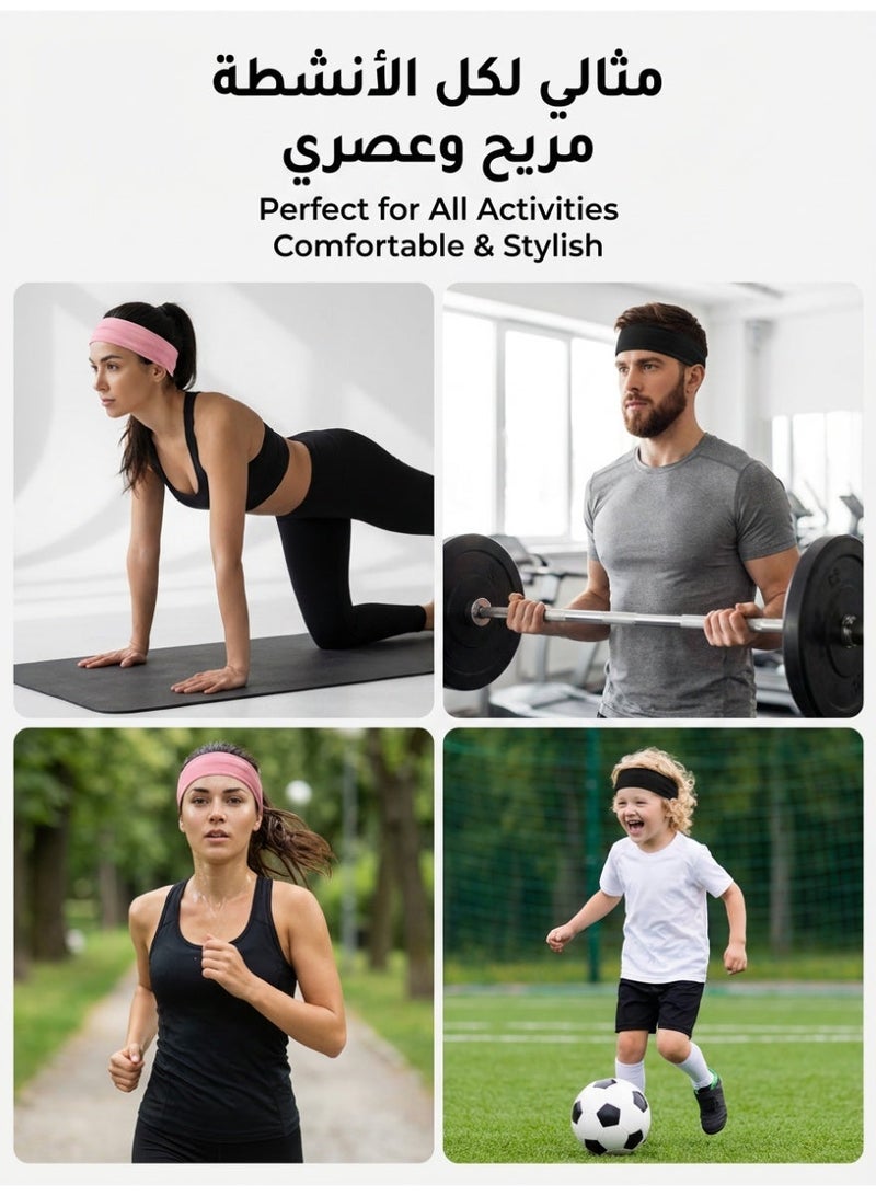 Binary Star 6 Pack Unisex Sports Headbands & Hair Bands, Pink & Black, Elastic Non-Slip Sweat Absorbing for Yoga, Running, Gym, Fitness & Casual Wear - Image 3